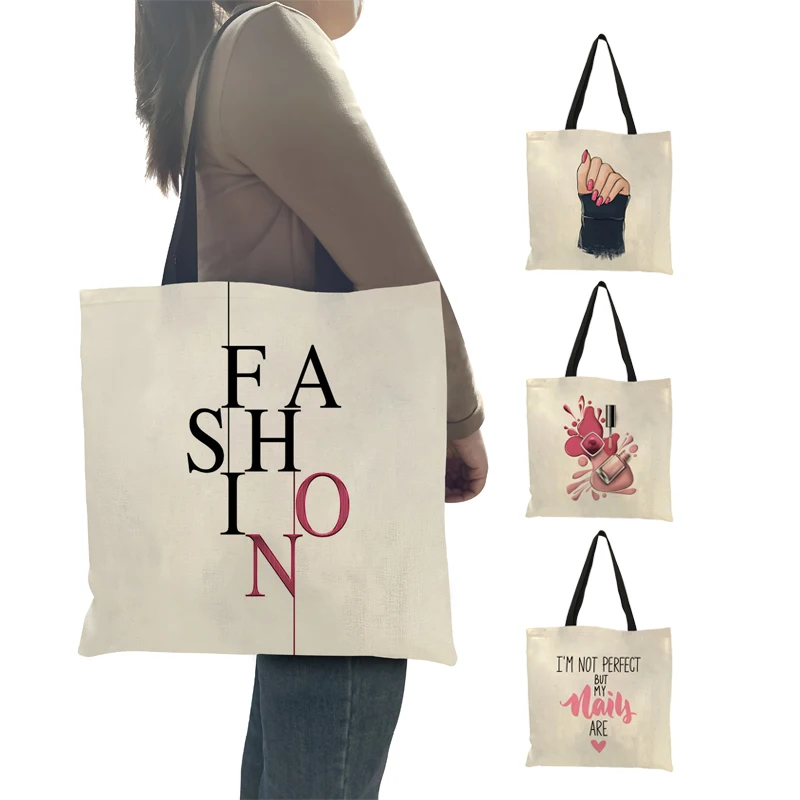 Fashion Nail Art Design Women Ladies Handbag Tote Letter Printed Shoulder Bag Large Reusable Shopper Bags for Supermarket Shop
Fashion Nail Art Design Women Ladies Handbag Tote Letter Printed Shoulder Bag Large Reusable Shopper Bags for Supermarket Shop