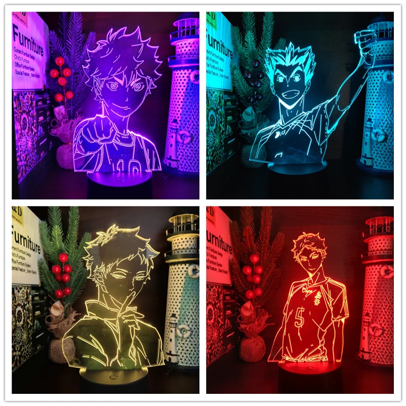 

Haikyuu! Аниме светодиодный ночсветильник Koutarou Bokuto Shoyo Hinata фигурка акриловая Иллюзия 3D лампа украшение для спальни Lampara Манга подарок