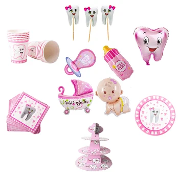 Baby First Tooth Theme Party Disposable Tableware Set Pink Paper Plate Cup Baby Shower Girl Toothed Party Supply Decorations
Baby First Tooth Theme Party Disposable Tableware Set Pink Paper Plate Cup Baby Shower Girl Toothed Party Supply Decorations