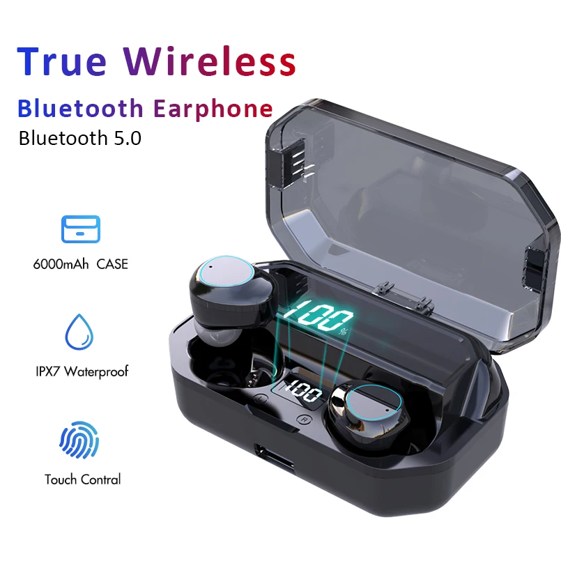 TWS Bluetooth Earphone Ipx7 Waterproof with 6000mAh Power Bank Rechargeable Charging Box
TWS Bluetooth Earphone Ipx7 Waterproof with 6000mAh Power Bank Rechargeable Charging Box