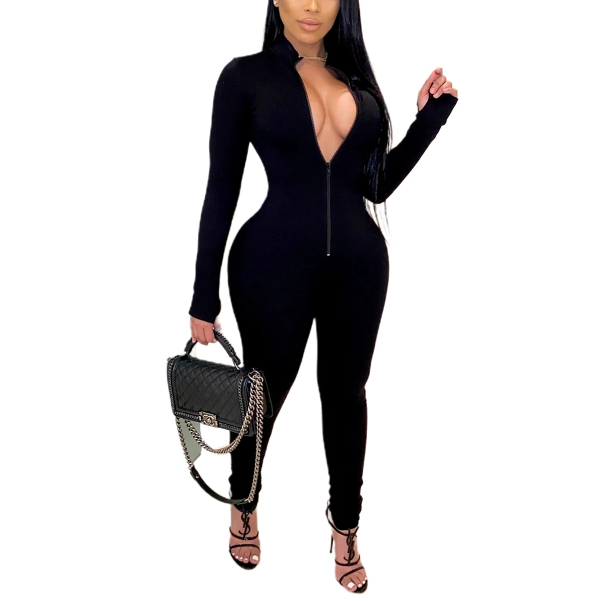 Women Solid Color One Piece Jumpsuit, Zipper Front Long Sleeve Fitness Rompers Playsuits
Women Solid Color One Piece Jumpsuit, Zipper Front Long Sleeve Fitness Rompers Playsuits