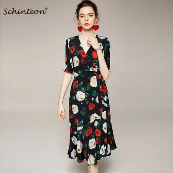 Schinteon 100% Real Silk Rose Print Dress V-Neck Collar Half Sleeved Elegant Ruffles Long Dresses Women for 2020 Summer
Schinteon 100% Real Silk Rose Print Dress V-Neck Collar Half Sleeved Elegant Ruffles Long Dresses Women for 2020 Summer