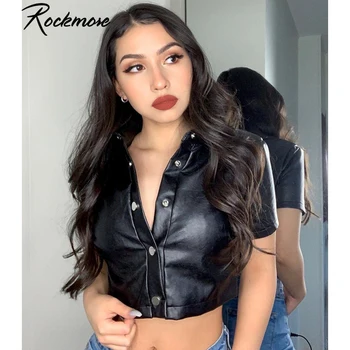 Rockmore PU Button Blouse Shirts Women Black Faux Leather Turn Down Collar Short Sleeve Crop Tops Ladies Blouses Streetwear Tops
Rockmore PU Button Blouse Shirts Women Black Faux Leather Turn Down Collar Short Sleeve Crop Tops Ladies Blouses Streetwear Tops