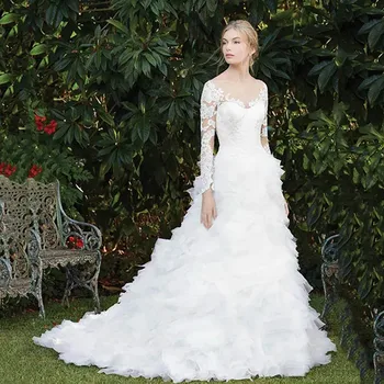 Eightree Long Sleeves Wedding Dress A-line Wedding Long Dress Appliques Vestido De Novia Tulle Bride Gowns Tiered Bridal Dress 
Eightree Long Sleeves Wedding Dress A-line Wedding Long Dress Appliques Vestido De Novia Tulle Bride Gowns Tiered Bridal Dress