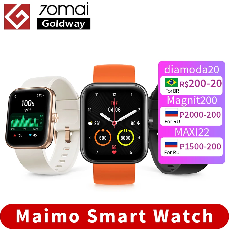 Global Version 70mai Maimo Watch Alexa Voice Blood Oxygen Heart Rate 1.69" 5ATM Waterproof Smartwatch For Xiaomi Mi Phone |