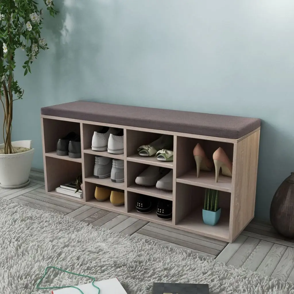 Shoes Stool & Cabinet European Modern Oak Bench Shoe Rack with 10 Compartments Dressing Stool Living Room / Bedroom Furniture