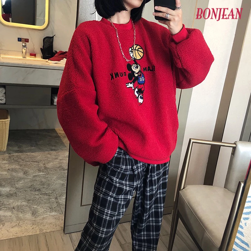 Mickey Mouse Pullovers Women Oversized Tops Cotton Cashmere Thickening Winter Embroidery Plus Hoodies Plus Size Sweatshirt 2019
Mickey Mouse Pullovers Women Oversized Tops Cotton Cashmere Thickening Winter Embroidery Plus Hoodies Plus Size Sweatshirt 2019