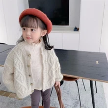 

Girls Sweater Kids Baby's Coat Outwear 2021 Violet Thicken Warm Winter Autumn Knitting Tops Pure Cotton Cardigan Children's Clot