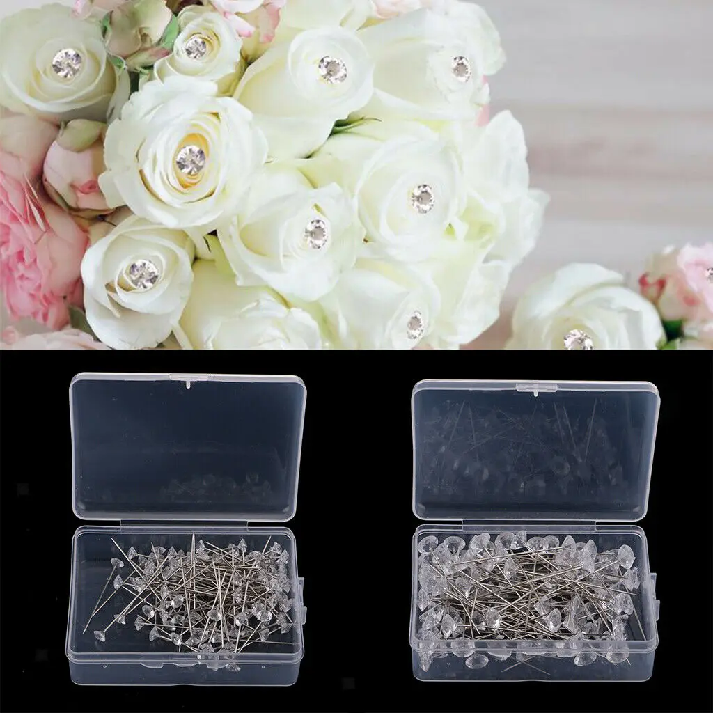 100Pc Crystal Corsage Pins Clear Flower Sewing Needles Florist Pins For Bouquet Wedding Buttonholes Glass Head Floral Pin 100Pc Crystal Corsage Pins Clear Flower Sewing Needles Florist Pins For Bouquet Wedding Buttonholes Glass Head Floral Pin