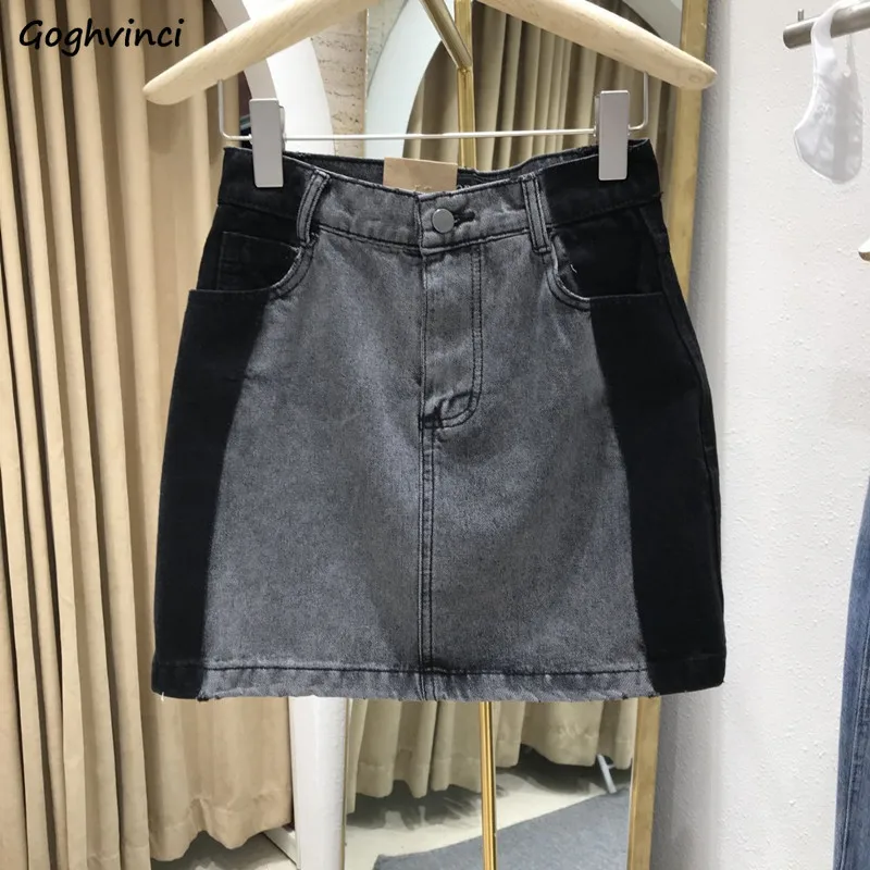 

Skirts Women Denim Patchwork Vintage A-line All-match Design Female Mini Korean Style Students Retro Streetwear Cozy Daily Chic