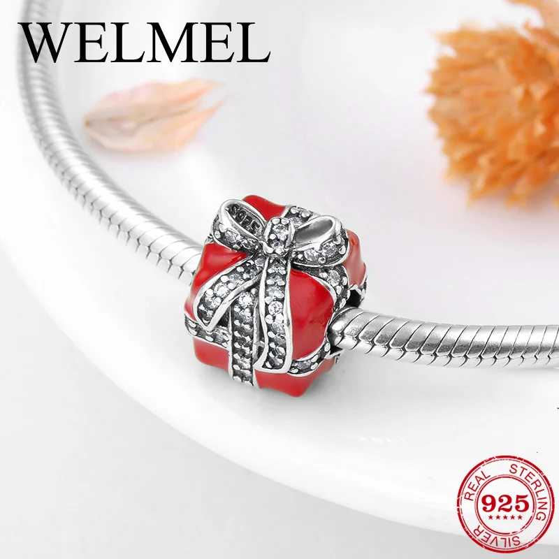 Christmas present 925 Sterling Silver red enamel gift box and CZ beads Fit Original Pandora Charm Bracelet Jewelry making
Christmas present 925 Sterling Silver red enamel gift box and CZ beads Fit Original Pandora Charm Bracelet Jewelry making