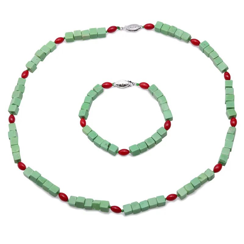 JYX Green Turquoise Necklace and Bracelet Set 6x6.5mm Cube Shape 7.5-20" Jewelry Set
JYX Green Turquoise Necklace and Bracelet Set 6x6.5mm Cube Shape 7.5-20" Jewelry Set
