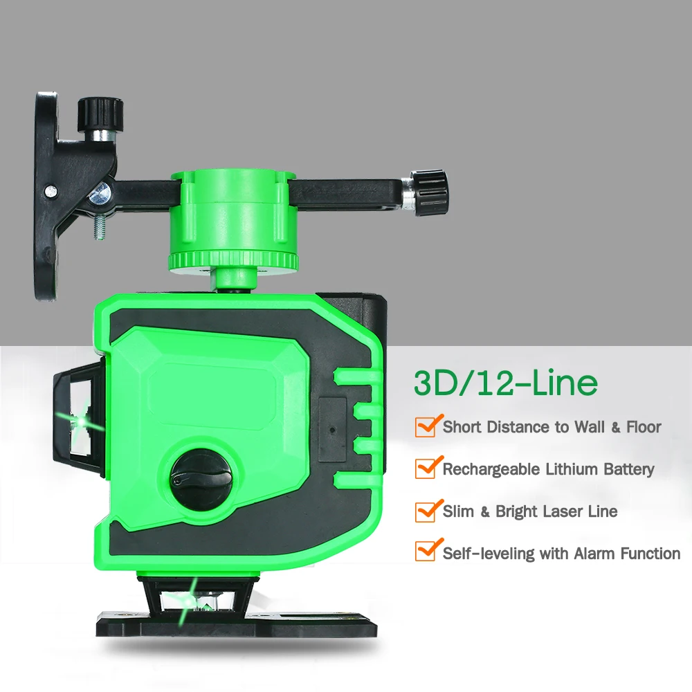 KKmoon самонивелирующийся 360 ° 3D 12 линейный зеленый лазерный измеритель уровня