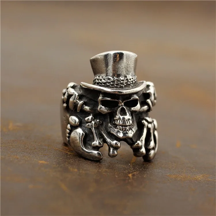 

National standard 925 sterling silver Thai silver vintage American evil knight male index finger ring