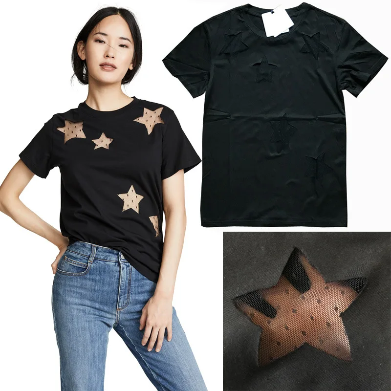 2020 Spring Summer Women's Round O Neck Short Sleeve Knitted Hollow Out Star T-shirt RED R2
2020 Spring Summer Women's Round O Neck Short Sleeve Knitted Hollow Out Star T-shirt RED R2