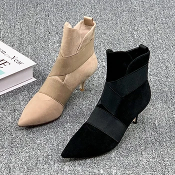 Elastic Band Ladies Short Boots New Autumn Thin Heel Shoes Woman Slip-On Ankle Boots For Women Sexy Pointed Toe Zapatos De Mujer 
Elastic Band Ladies Short Boots New Autumn Thin Heel Shoes Woman Slip-On Ankle Boots For Women Sexy Pointed Toe Zapatos De Mujer