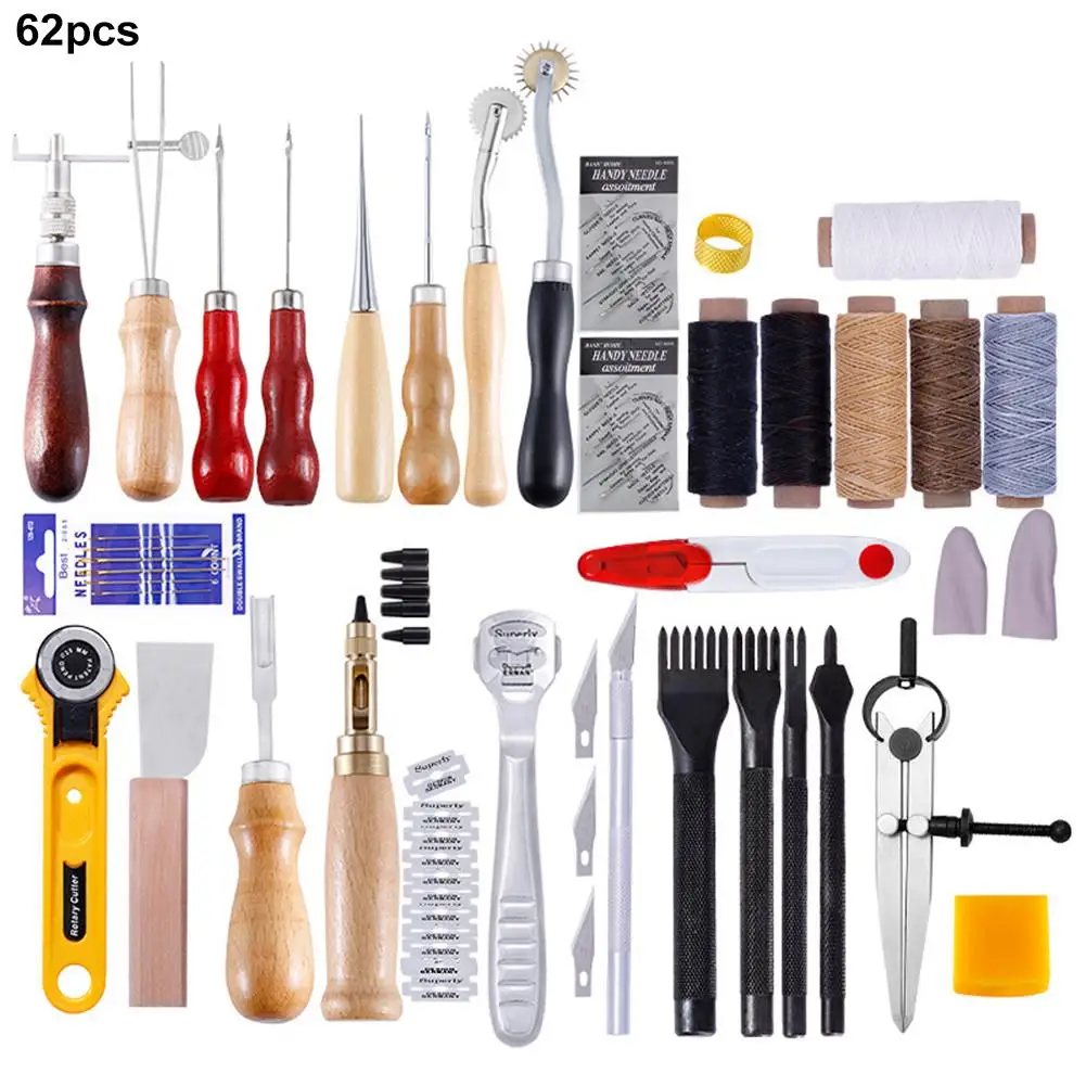 62pcs/set Professional Leather Craft Tools Hand Sewing Stitching Punch Carving Work Saddle Groover Kit DIY Practical Hot Sale
62pcs/set Professional Leather Craft Tools Hand Sewing Stitching Punch Carving Work Saddle Groover Kit DIY Practical Hot Sale