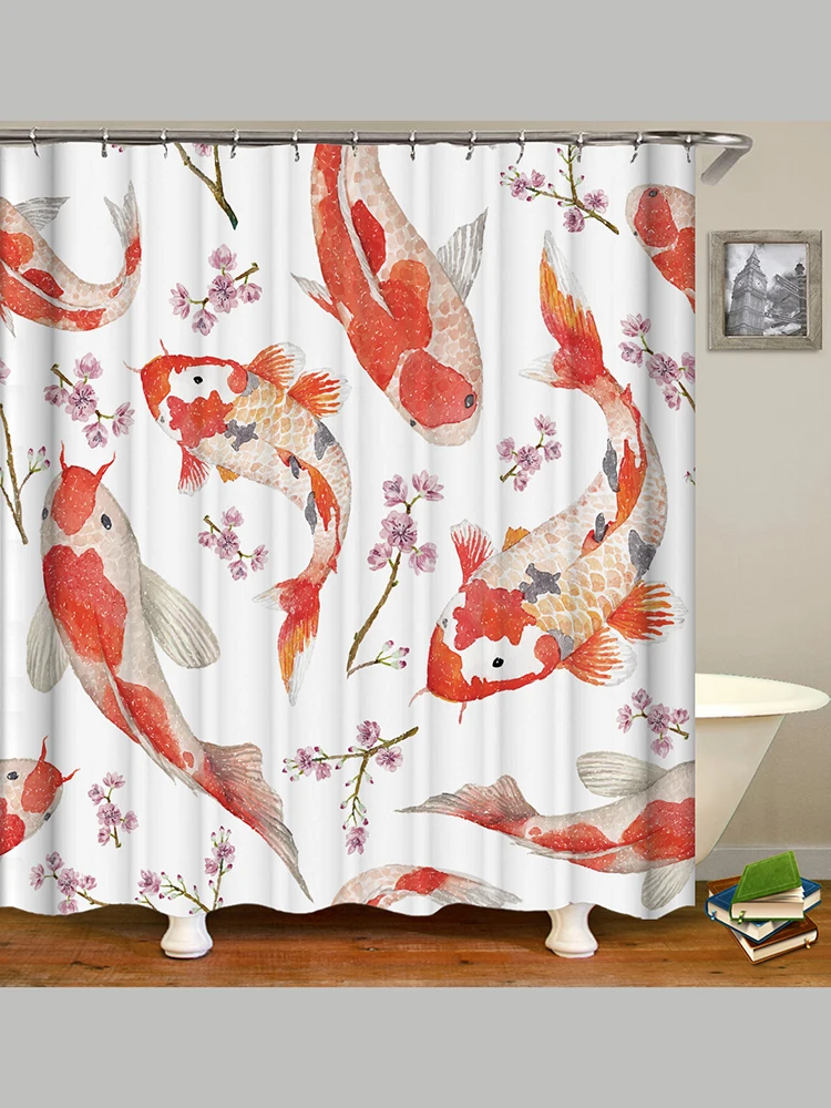 Занавеска для душа Koi Fish красная водонепроницаемая занавеска с рисунком рыбок и