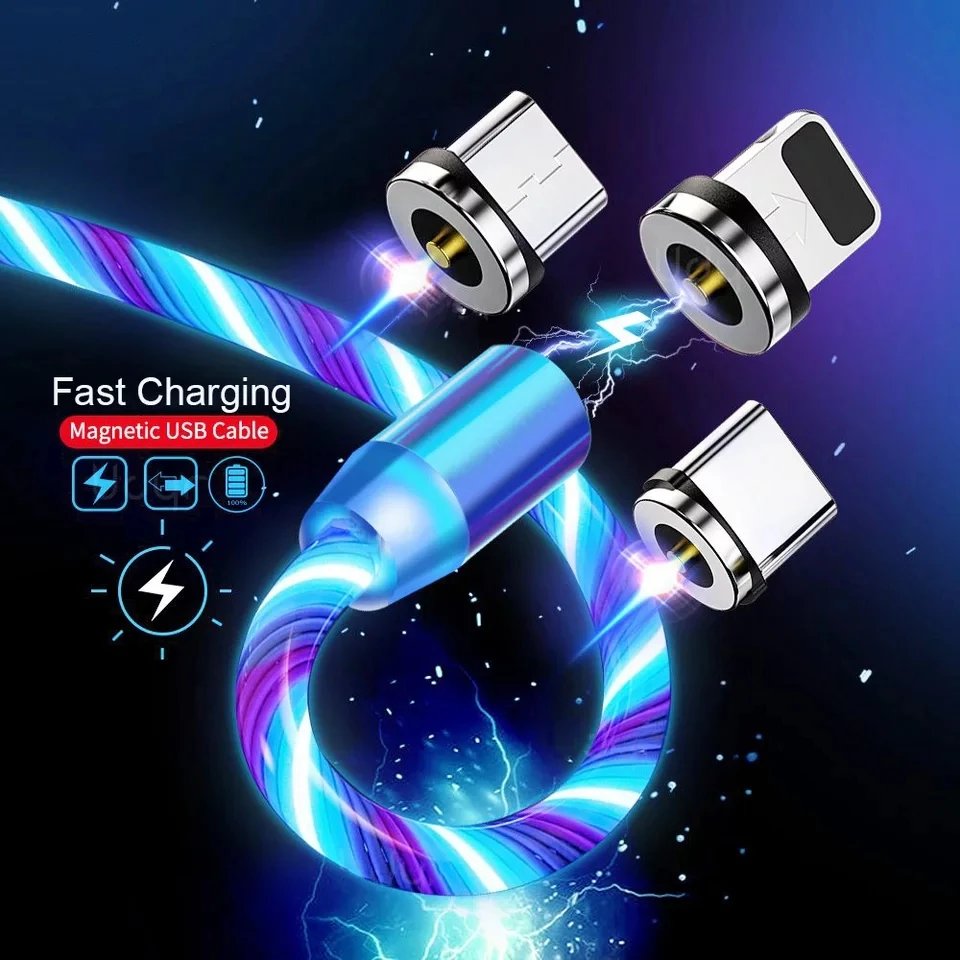 Кабель зарядный Магнитный со светодиодной подсветкой Micro USB Type C 1 м|Зарядные