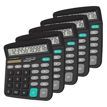 

HOT-Calculators, 12-Digit Dual Power Handheld Desktop Calculator with Large LCD Display Big Sensitive Button (Black, Pack of 5)