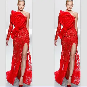 Red 2019 Formal Celebrity Dresses Mermaid One-shoulder Long Sleeves Lace Slit Long Famous Red Carpet Dresses 
Red 2019 Formal Celebrity Dresses Mermaid One-shoulder Long Sleeves Lace Slit Long Famous Red Carpet Dresses