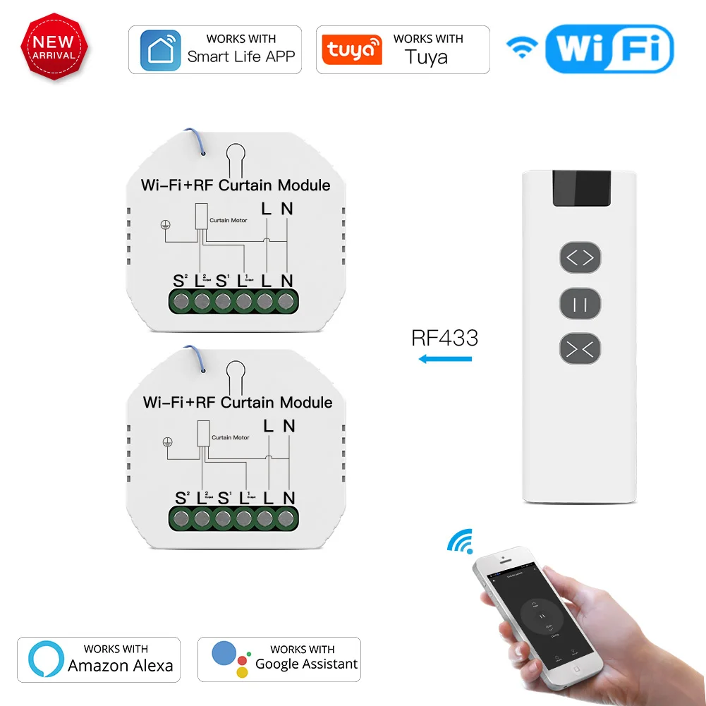 Tuya Smart Life WiFi RF433 Blind Curtain Switch with Remote for Electric Roller Shutter Sunscreen Google Home Alexa Smart Home
Tuya Smart Life WiFi RF433 Blind Curtain Switch with Remote for Electric Roller Shutter Sunscreen Google Home Alexa Smart Home