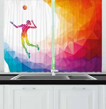 Volleyball Kitchen Curtains Colorful Polygonal Background Triangles with Jumping Woman Striking The Ball Window Curtain
Volleyball Kitchen Curtains Colorful Polygonal Background Triangles with Jumping Woman Striking The Ball Window Curtain