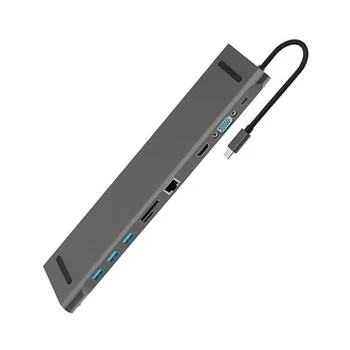 10 in 1 USB Type C Hub Adapter Laptop Docking Station HDMI VGA RJ45 PD Compatible for HP/ Lenovo/ Surface Gray 
10 in 1 USB Type C Hub Adapter Laptop Docking Station HDMI VGA RJ45 PD Compatible for HP/ Lenovo/ Surface Gray