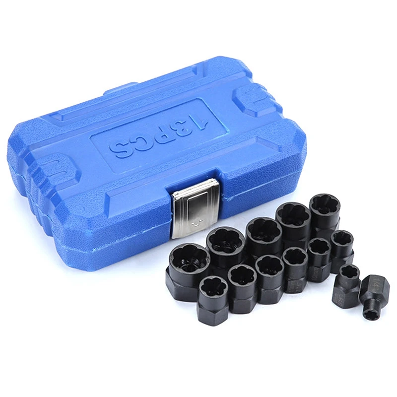 13Pcs Daed Bolt Nut Screw Remover Extractor Removal Set Nut Removal Socket Tool Threading Hand Tools Kit with Box
13Pcs Daed Bolt Nut Screw Remover Extractor Removal Set Nut Removal Socket Tool Threading Hand Tools Kit with Box