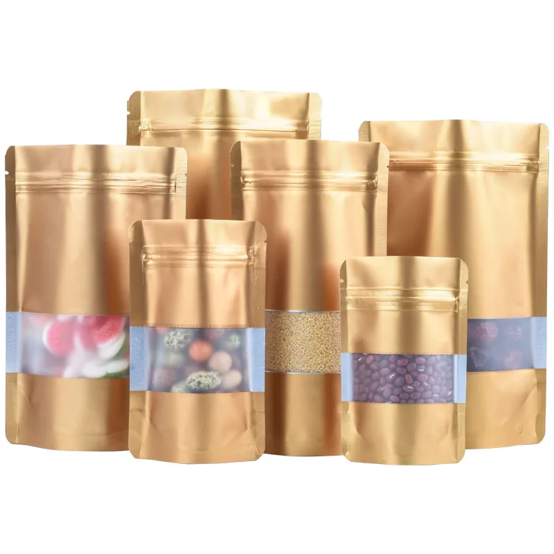 100pcs Luxurious Gold Aluminum Foil Window Ziplock Bag Jewelry Food Snack Sugar Chocolate Tea Heat Sealing Packaging Pouches
100pcs Luxurious Gold Aluminum Foil Window Ziplock Bag Jewelry Food Snack Sugar Chocolate Tea Heat Sealing Packaging Pouches