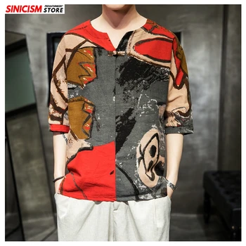 Sinicism Store Men Printed Chinese Style V-neck T Shirt Men Summer Casual T Shirts Male Fashion Cotton Linen Clothes 2020 5XL 
Sinicism Store Men Printed Chinese Style V-neck T Shirt Men Summer Casual T Shirts Male Fashion Cotton Linen Clothes 2020 5XL