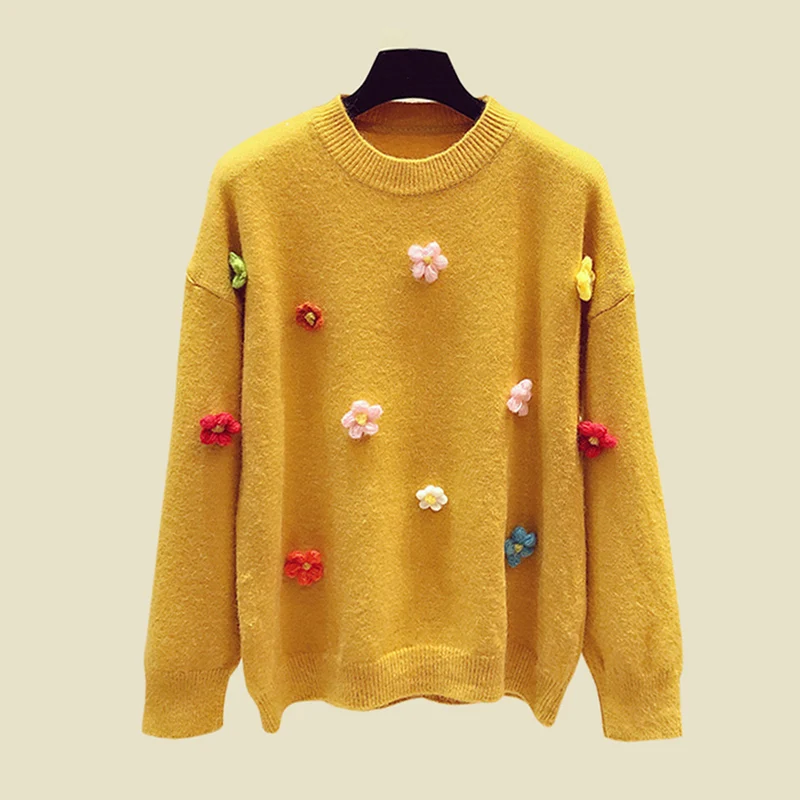 Autumn And Winter new Knitted Pullovers Tops women Solid color Loose O-Neck Sweater Sweet Embroidery Sweater women
Autumn And Winter new Knitted Pullovers Tops women Solid color Loose O-Neck Sweater Sweet Embroidery Sweater women