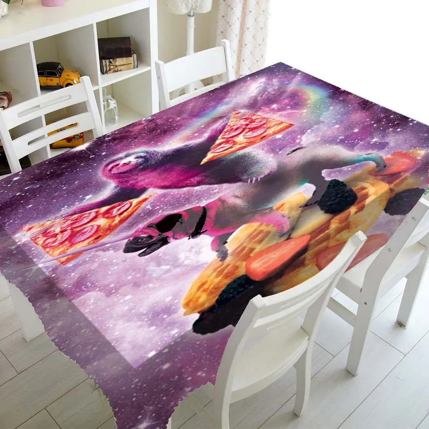 

Funny Outer Space Sloth Pizza Pug Dog Tabelecloth Rectangle Square Table Cloth Table Cover for Dining Tables Kitchen Party Decor