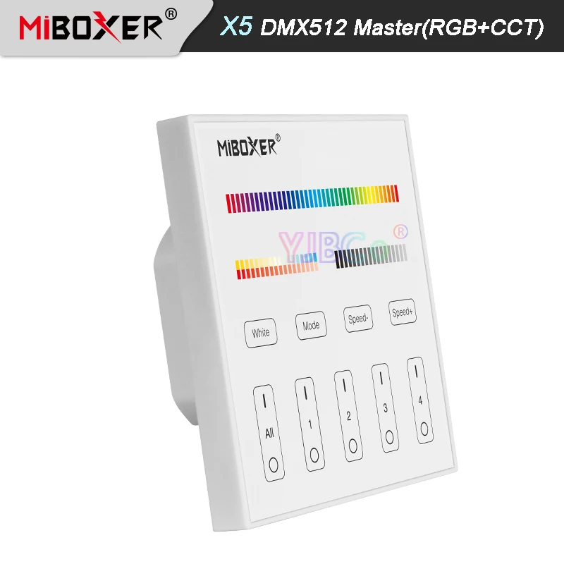 Miboxer X5 DMX512 Master RGB+CCT Touch Panel AC100~240V 4-Zone DMX512 + 2.4G Wireless Tempered Glass Wall Switch Remote Control
Miboxer X5 DMX512 Master RGB+CCT Touch Panel AC100~240V 4-Zone DMX512 + 2.4G Wireless Tempered Glass Wall Switch Remote Control