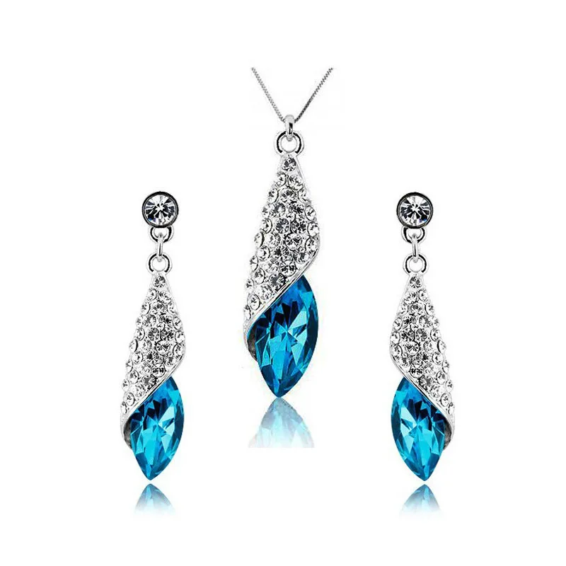 Versitile Fashion Blue Horse Eye Crystal Necklace And Earrings Suite 2-Color Crystal Set Manufacturers Wholesale 
Versitile Fashion Blue Horse Eye Crystal Necklace And Earrings Suite 2-Color Crystal Set Manufacturers Wholesale