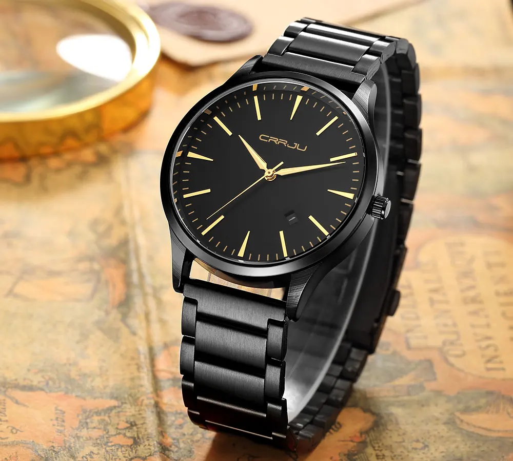 

Mens Watches Top Luxury Brand CRRJU 2135 Men Full Steel Watches Quartz Watch Analog Waterproof Sports Army Military WristWatch