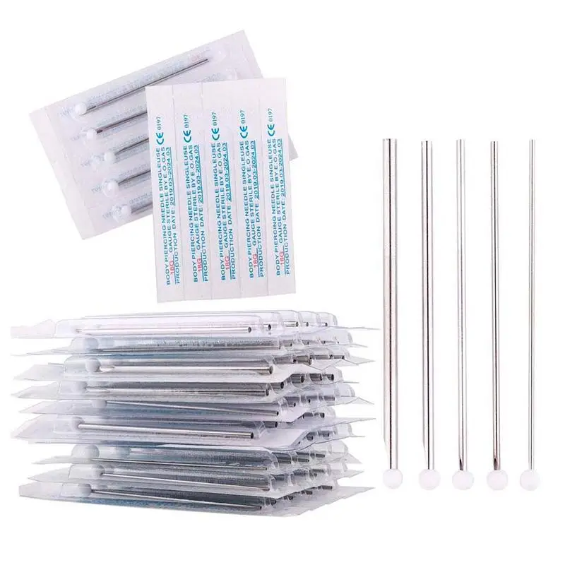 

100Pcs Disposable Tattoo 12g/14g/16g/18g/20g Sterile Piercing Needles For Navel Nipple Ear Nose Lips Kit Tool