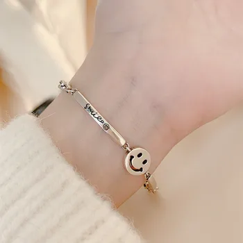 Simple Smile Face 925 Sterling Silver Bracelet For Women Vintrage Thai Silver Rectangular Engraved Letter Jewelry Gift 
Simple Smile Face 925 Sterling Silver Bracelet For Women Vintrage Thai Silver Rectangular Engraved Letter Jewelry Gift