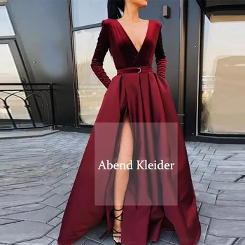 Long Sleeves Burgundy Satin V Neck Women Evening Dresses 2020 with Split Arabic Vestido De Festa for Pageant Party Gowns
Long Sleeves Burgundy Satin V Neck Women Evening Dresses 2020 with Split Arabic Vestido De Festa for Pageant Party Gowns