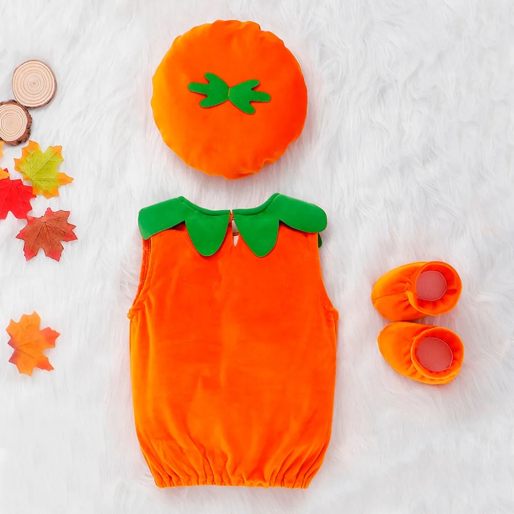 Sweet Baby Boys Girls Sleeveless Clothes Set Halloween Devil Pumpkin Top + Hat + Shoes Set Stylish Outfits 40AG26 (3)