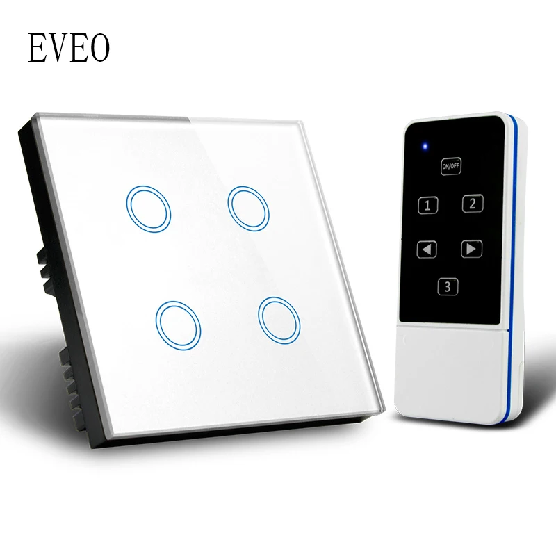 EVEO, GB Standard Touch Switch, Light Switch, Wall Switch, Tempered Glass Panel, 4 Gang, With Rermote Controller
EVEO, GB Standard Touch Switch, Light Switch, Wall Switch, Tempered Glass Panel, 4 Gang, With Rermote Controller