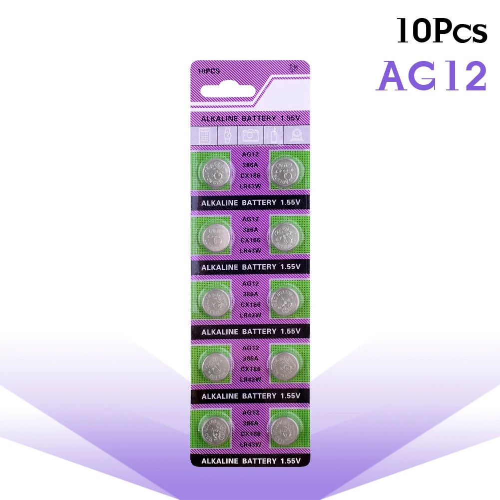 10Psc AG12 Button Batteries For Watch 1.55V 386 SR43 Coin Cell Alkaline Battery V12GA for Toys Calculator Remote 186 SR1142 LR43 
10Psc AG12 Button Batteries For Watch 1.55V 386 SR43 Coin Cell Alkaline Battery V12GA for Toys Calculator Remote 186 SR1142 LR43