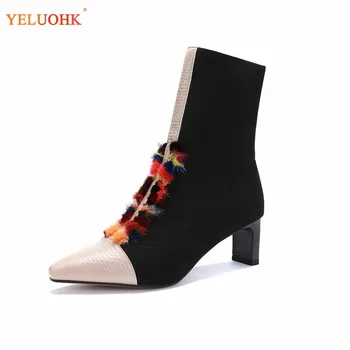 Women Ankle Boots Strech Fabric Socking Boots Black Fur Lace Up Women Winter Shoes Pinted Toe 34-40 Plus Size Black
Women Ankle Boots Strech Fabric Socking Boots Black Fur Lace Up Women Winter Shoes Pinted Toe 34-40 Plus Size Black