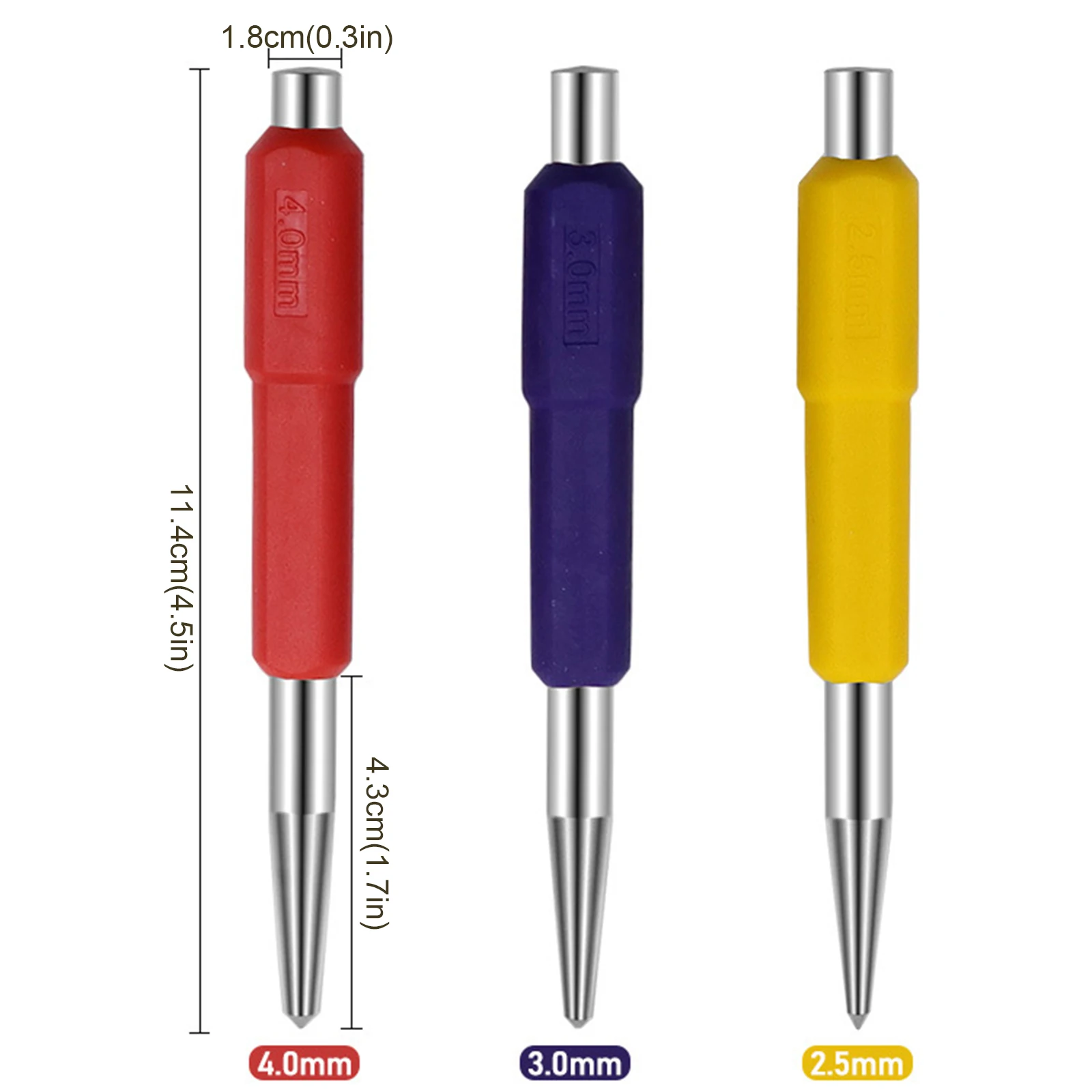 3pcs Super Strong Center Punch Anti Slip Knurling Handle Steel Spring Loaded Loaded Metal Drill Marking Center Punch Tool
3pcs Super Strong Center Punch Anti Slip Knurling Handle Steel Spring Loaded Loaded Metal Drill Marking Center Punch Tool