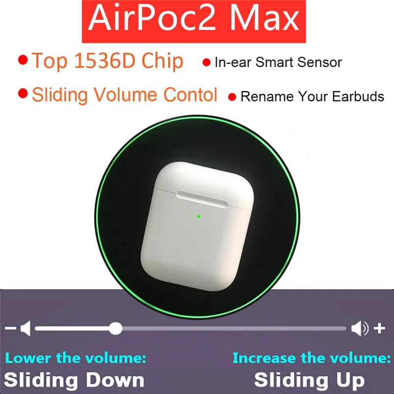 Airpoc2 Max TWS Change Name Location Bluetooth Earphone in-Ear Sensor Wireless Charging head phones pk i90000 pro i9000 max tws
Airpoc2 Max TWS Change Name Location Bluetooth Earphone in-Ear Sensor Wireless Charging head phones pk i90000 pro i9000 max tws