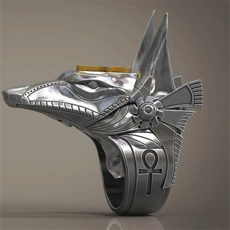 Majestic Stargate Egyptian Deity Anubis Ankh Cross Talisman Gold and Silver Biker Ring Vintage Jewelry Rings for Men
Majestic Stargate Egyptian Deity Anubis Ankh Cross Talisman Gold and Silver Biker Ring Vintage Jewelry Rings for Men