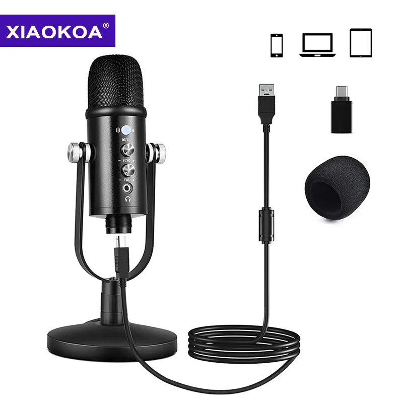 Конденсаторный USB-микрофон для компьютера подкастинга игр и записи шума монитор