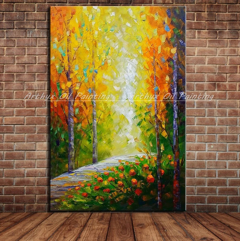 

Arthyx Hand Painted Thick Tree Landscape Oil Painting On Canvas,Modern Abstract Art Wall Picture For Living Room,Home Decoration