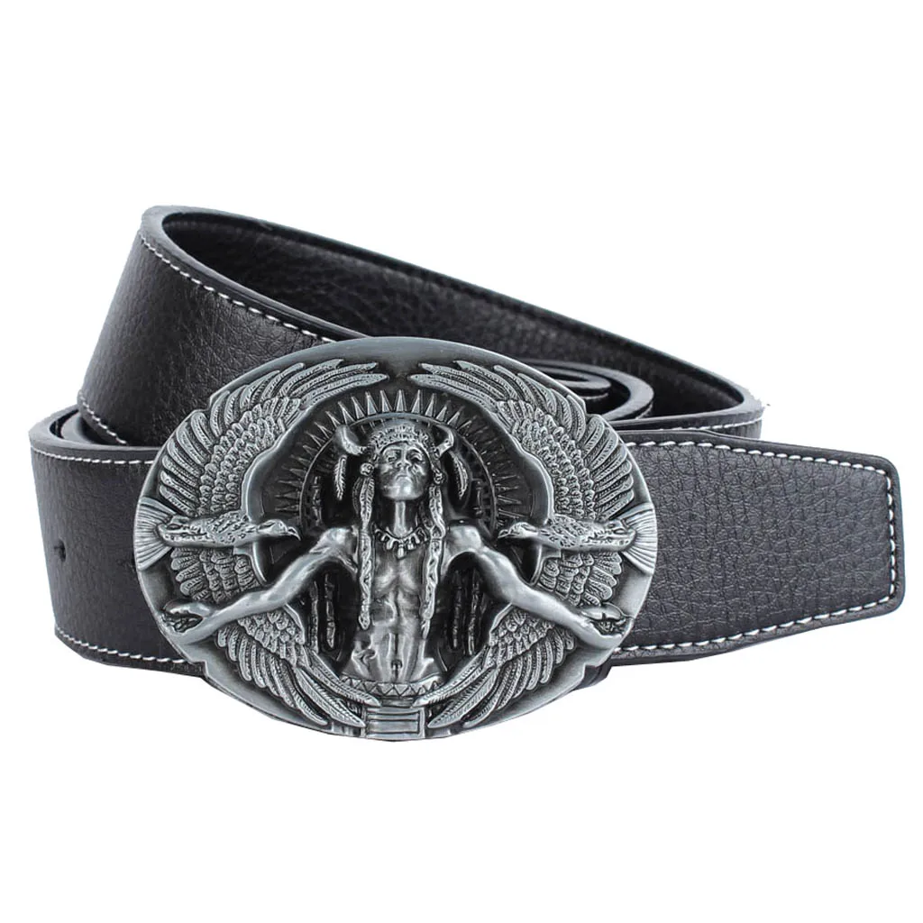Men's PU Leather Casual Belt with Oval Zinc Alloy Carved Native Chief Eagle Buckle Waistband Men's PU Leather Casual Belt with Oval Zinc Alloy Carved Native Chief Eagle Buckle Waistband