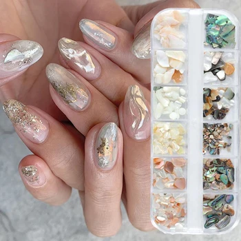 12 grids/box of nail shell fragments texture natural sea shell 3D gradient broken shell fragments manicure decorative sequins
12 grids/box of nail shell fragments texture natural sea shell 3D gradient broken shell fragments manicure decorative sequins
